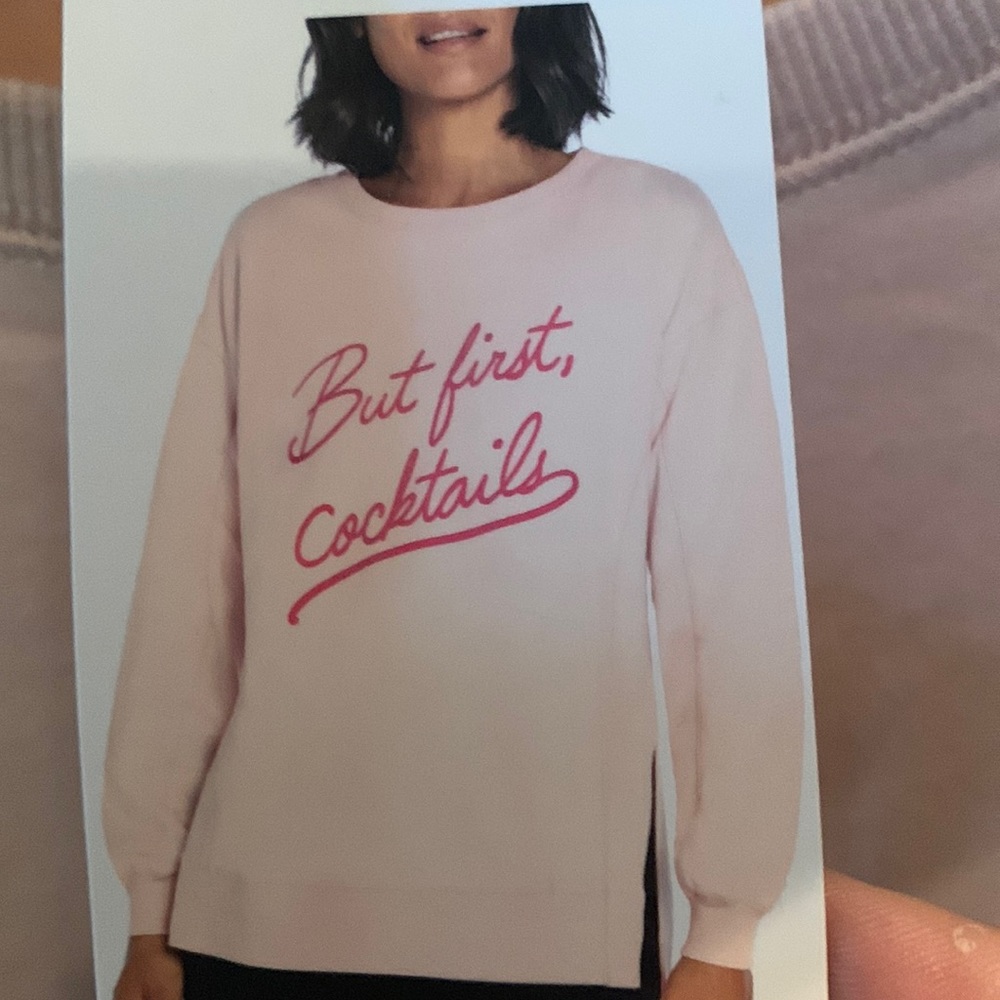 Wildfox but first cocktails sweatshirt in peach‎ whip ( color) NWT 108 retail